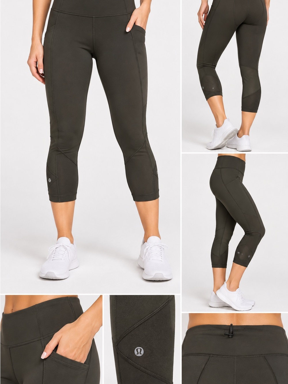 lululemon athletica Olive Green Cropped Pocket Leggings size 10